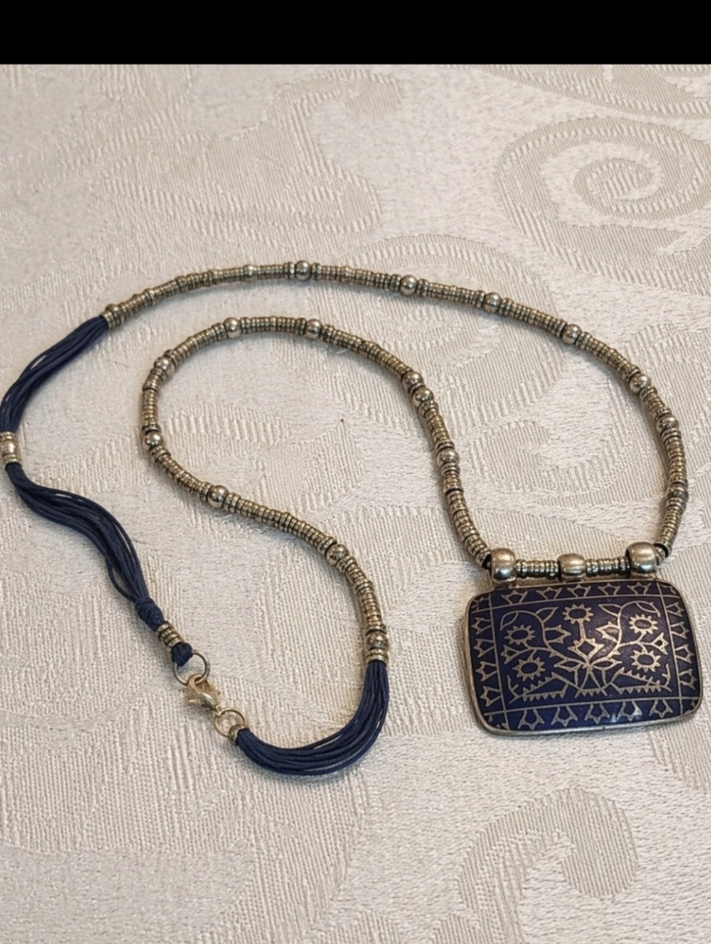 DNMD Limited ANTIQUE Silver Beaded Necklace With Lapis Accents & Enamel Necklace - Picture 4 of 16